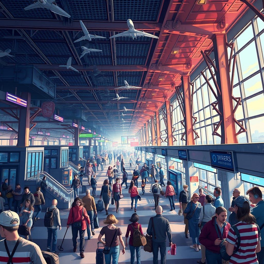 Fantastical Airport Terminal in Where's Waldo Style