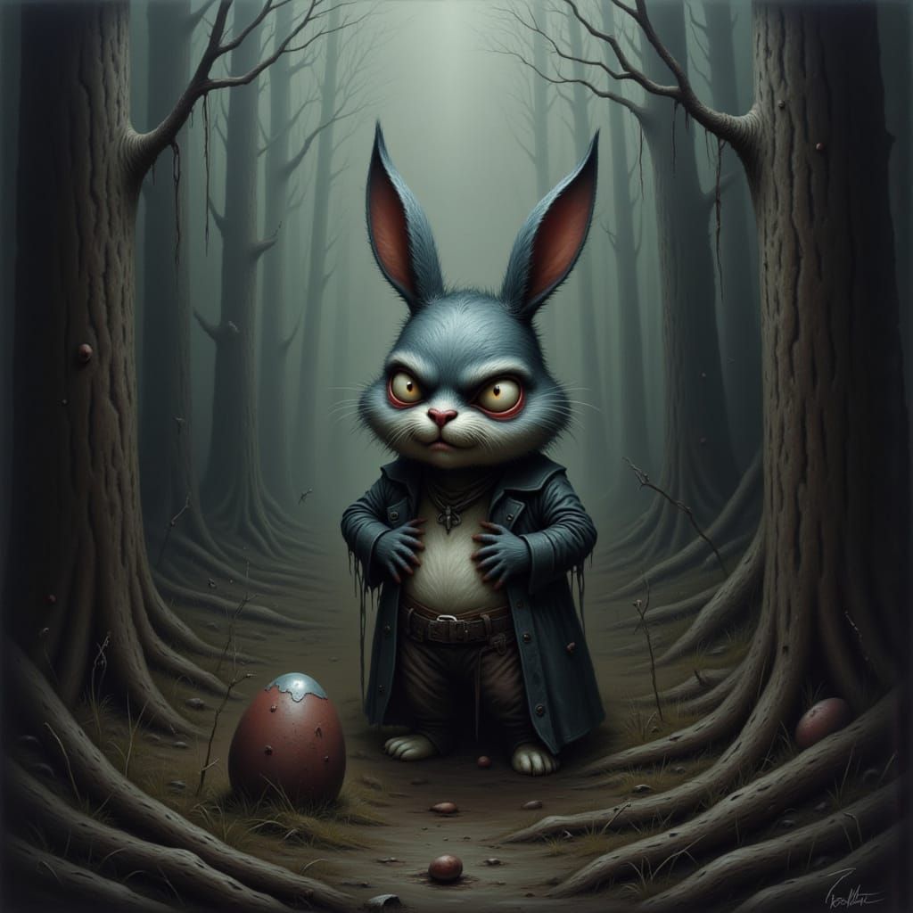 Whimsical Easter Bunny in Stephen Gammell Style