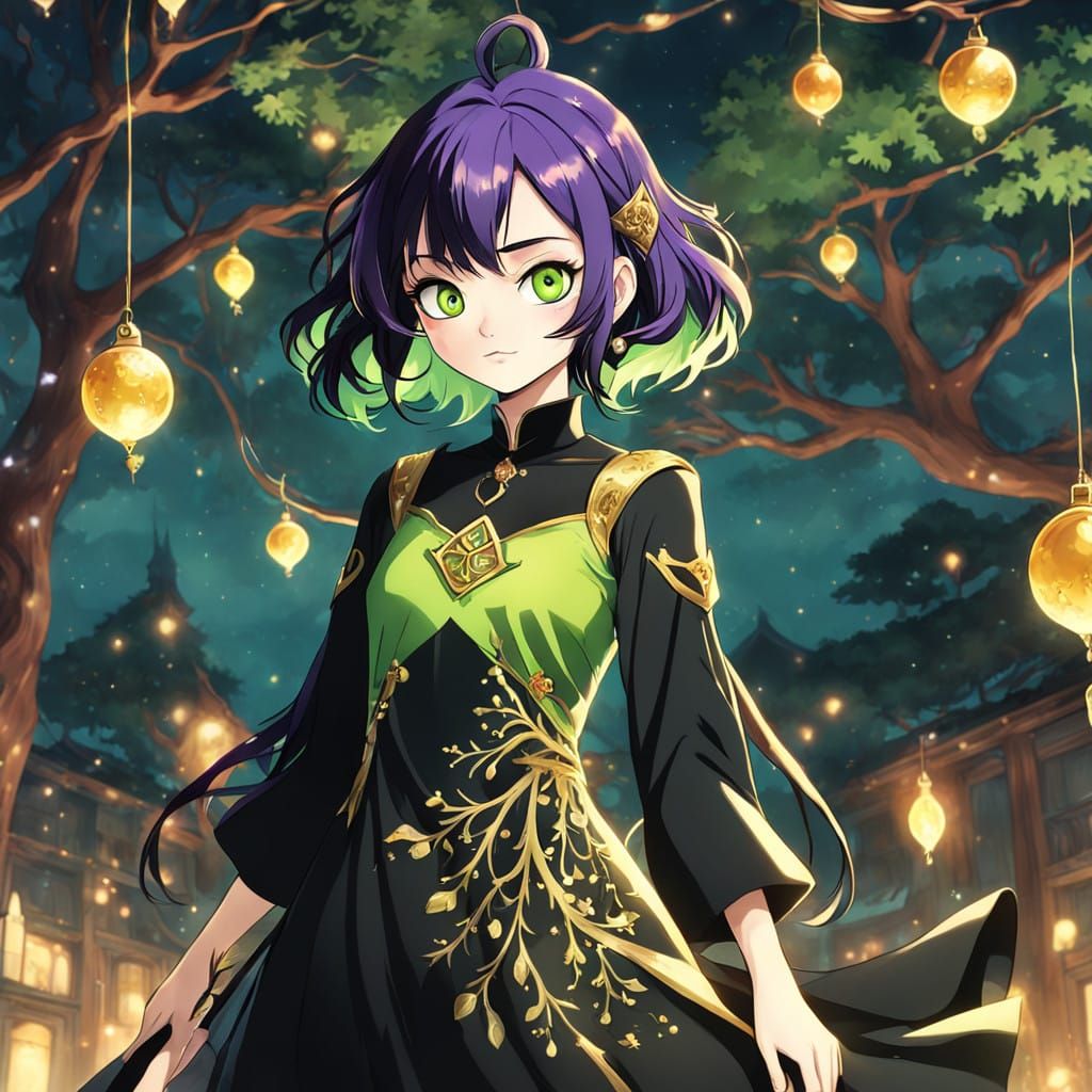 Enchanting Witch with Polished Peridot Eyes in Vibrant Attir...