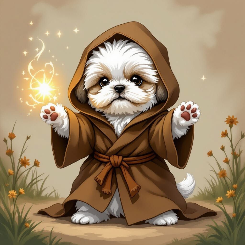 Shih Tzu Puppy Casting Magic in Whimsical Style