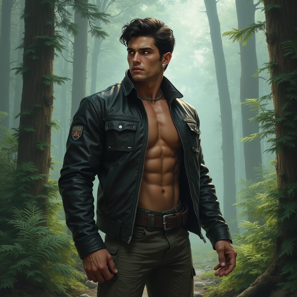 Young Man in Misty Forest: Realistic Portrait
