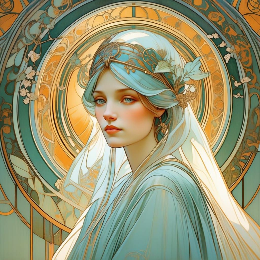 Serene Female Portrait in Art Nouveau Style