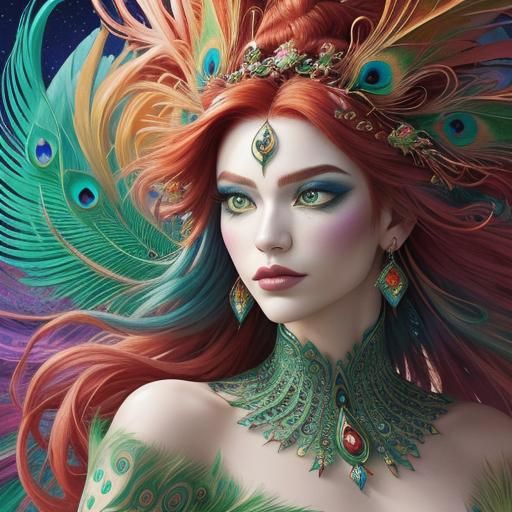 Dragon Woman Portrait in Abstract Fauvism Style