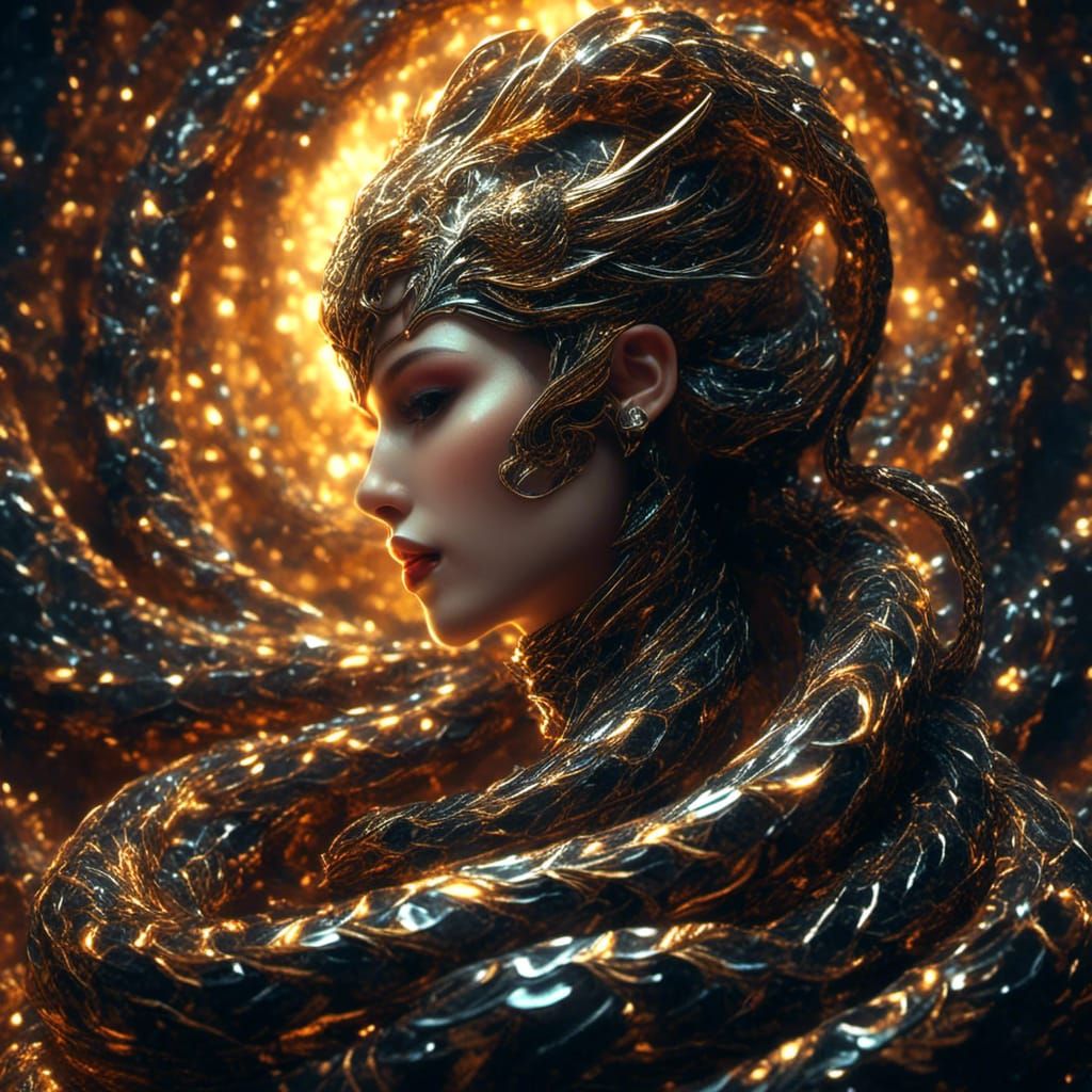 Surreal Snake Dream in Dark Catacombs