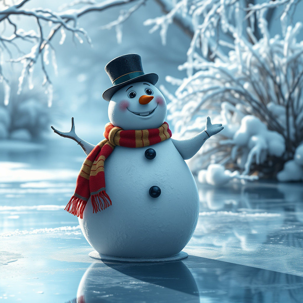 Snowmen Waltzing on a Luminous Frozen Pond