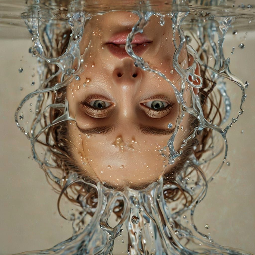 Surreal Water Portrait in Matte Oil Painting Style
