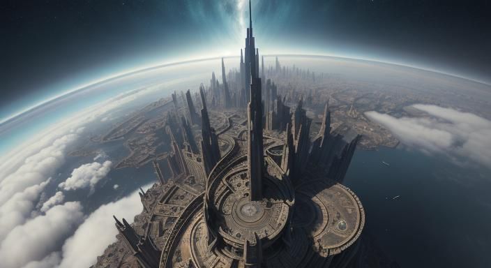 Epic Digital Cityscape with Celestial Connection in Stunning...