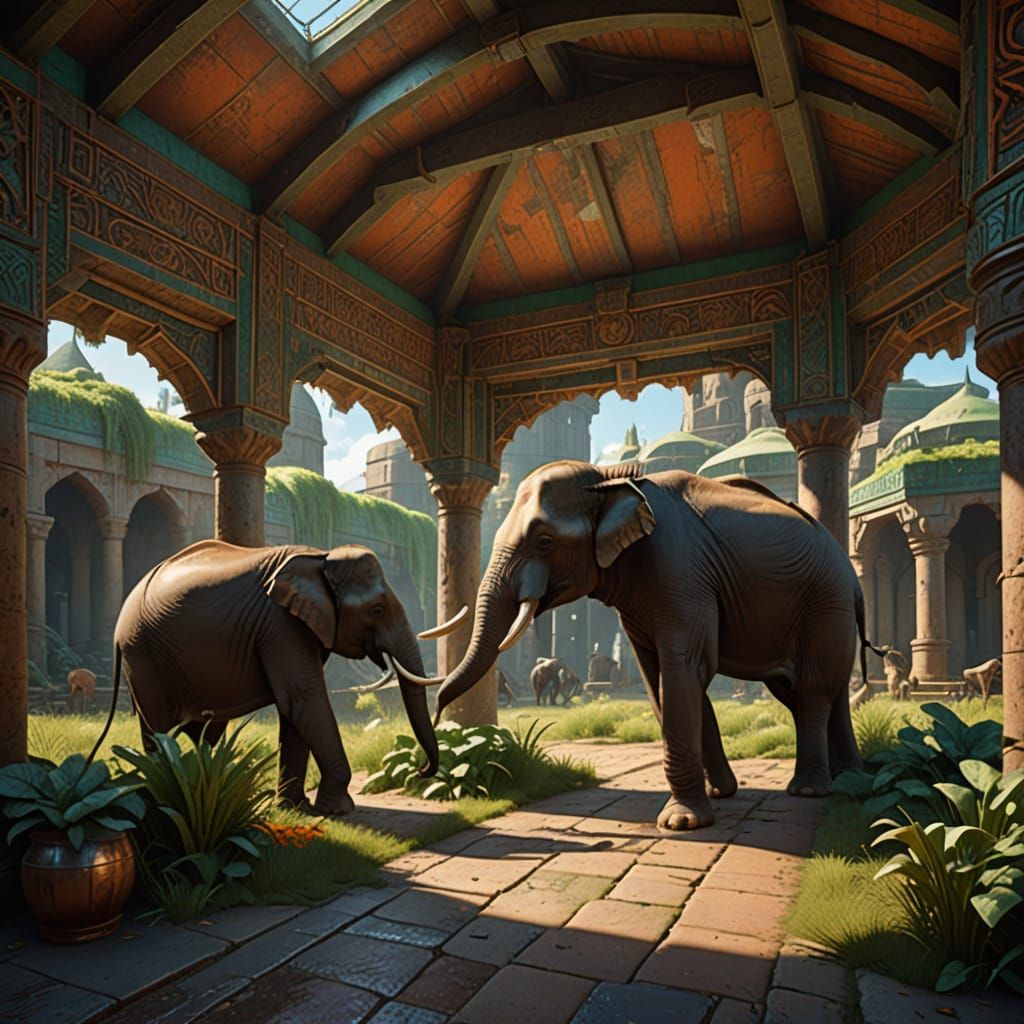 Intricate Elephant Stables Concept Art