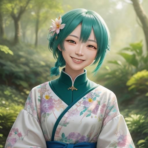 Joyful Child Surrounded by Lush Greenery: Anime Concept Art