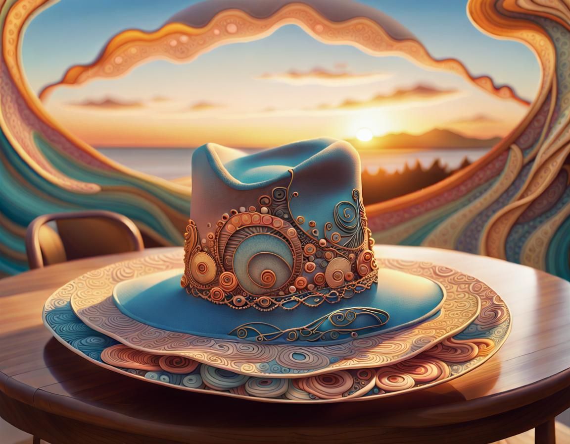 Woman's Hat in Art Brut Style at Sunset