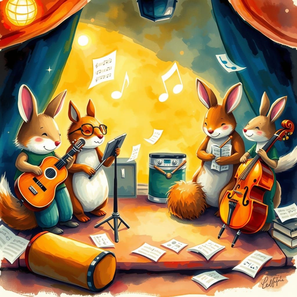 Cute Animals in a Jazz Band: Whimsical Illustration