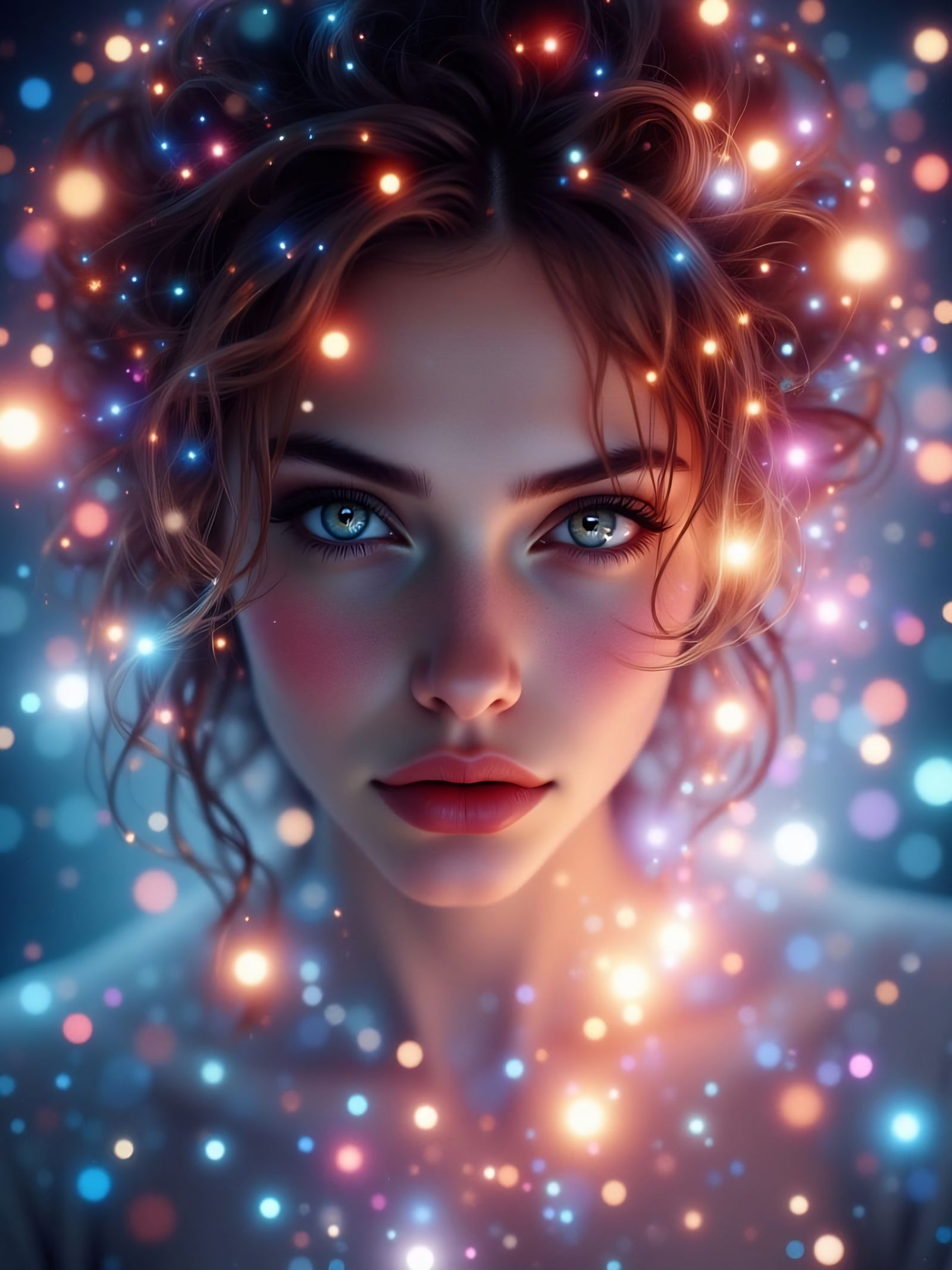 Ethereal Portrait with Iridescent Hair in Abstract Expressio...