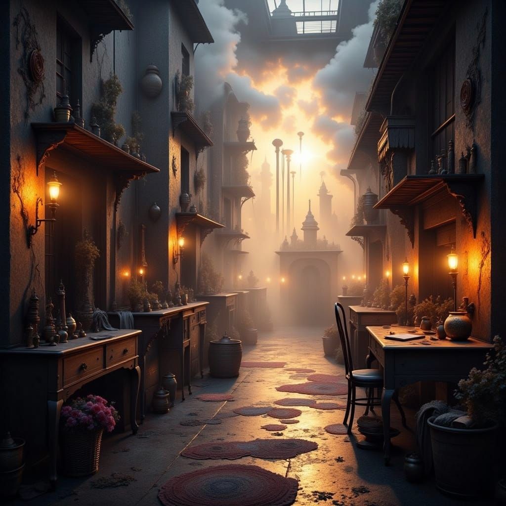 Eerie Surreal Dawn Over Industrial Landscape