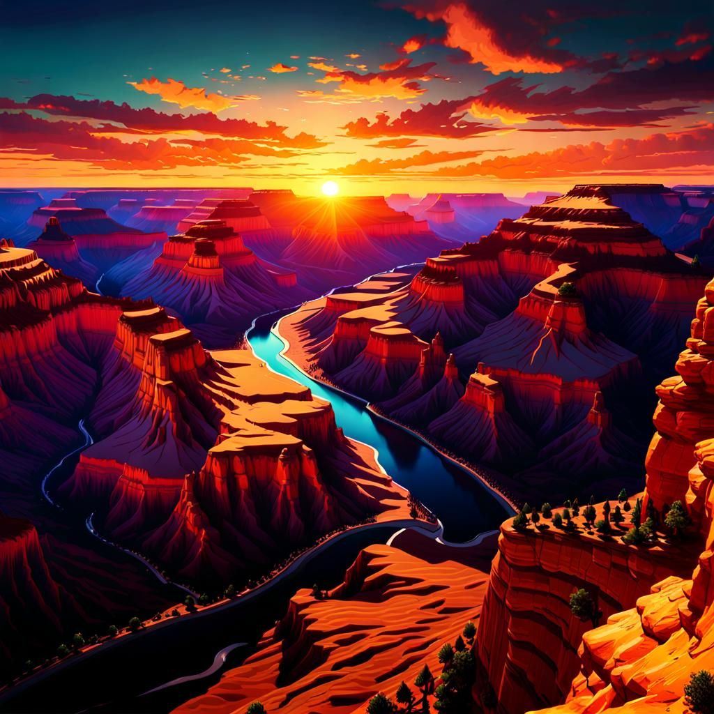 Grand Canyon Sunset: Hyperdetailed Digital Art