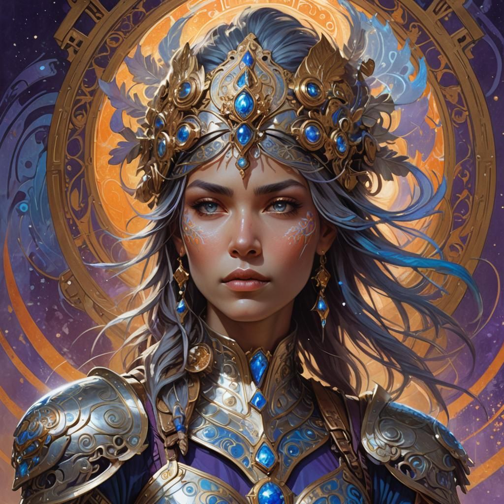 Warrior Woman Portrait in Art Nouveau Style
