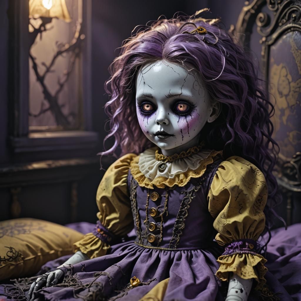 Eerie Doll in Creepy Room: Dark Fantasy Art
