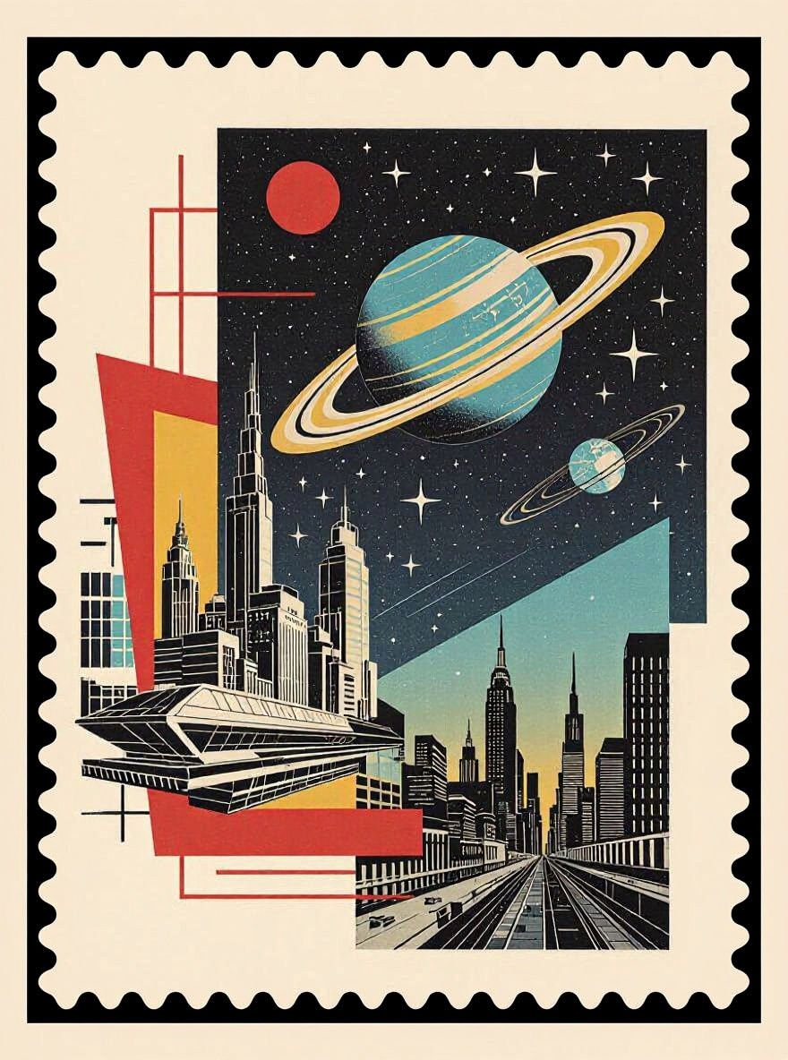 Space Noir Mixed Media Collage Art