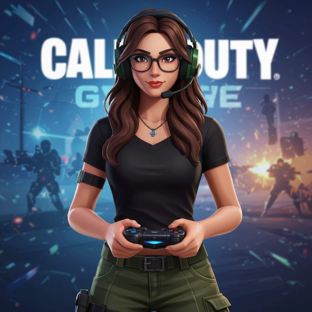 Gamer Woman in Fortnite Style with Gaming Controller