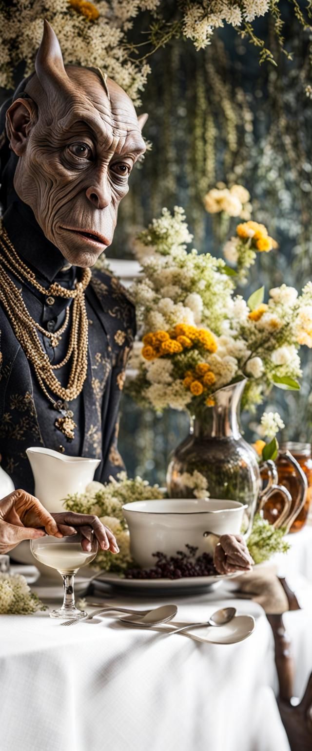 Surreal Alien Restaurant Celebration in Magical Realism