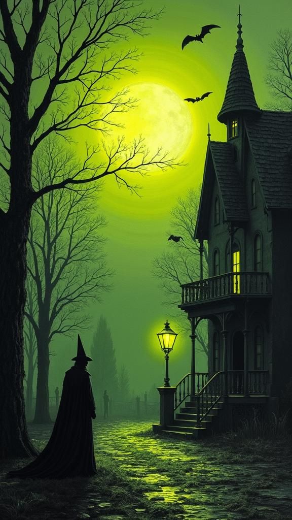 Chartreuse Halloween Night in Gothic Charcoal Style