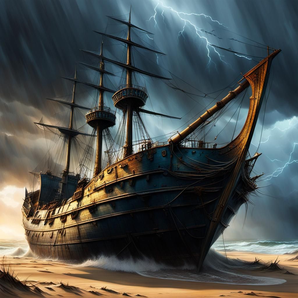 Shipwreck in Dunes: Dramatic Digital Matte Painting