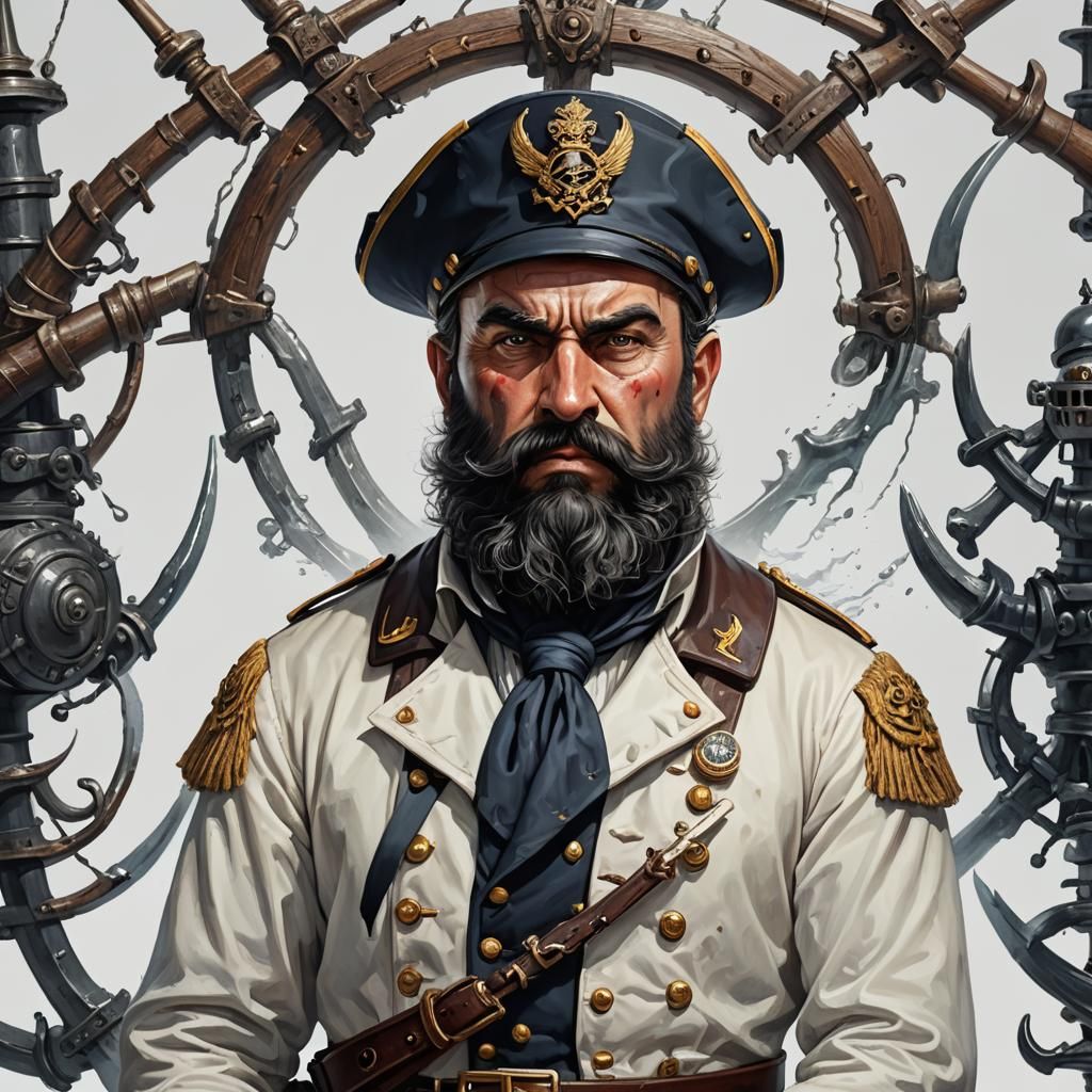 Angry Sea Captain Portrait in 19th Century Oil Painting Styl...