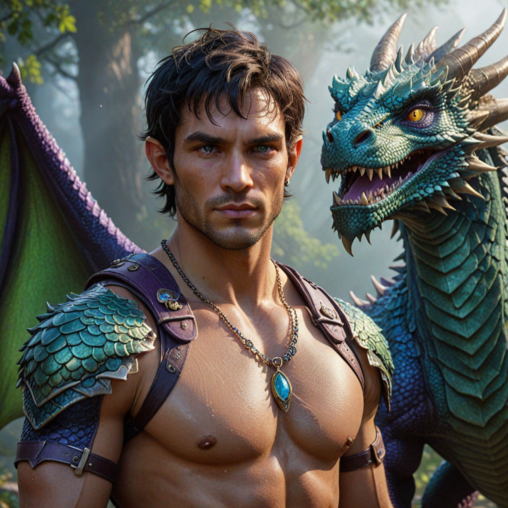 Young Merlin with Dragon in Mystical Landscape