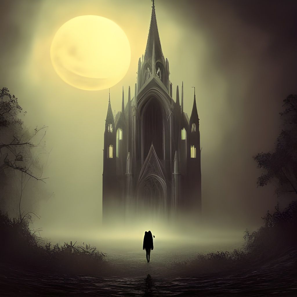 Haunted Gothic Cathedral with Screaming Mist Face