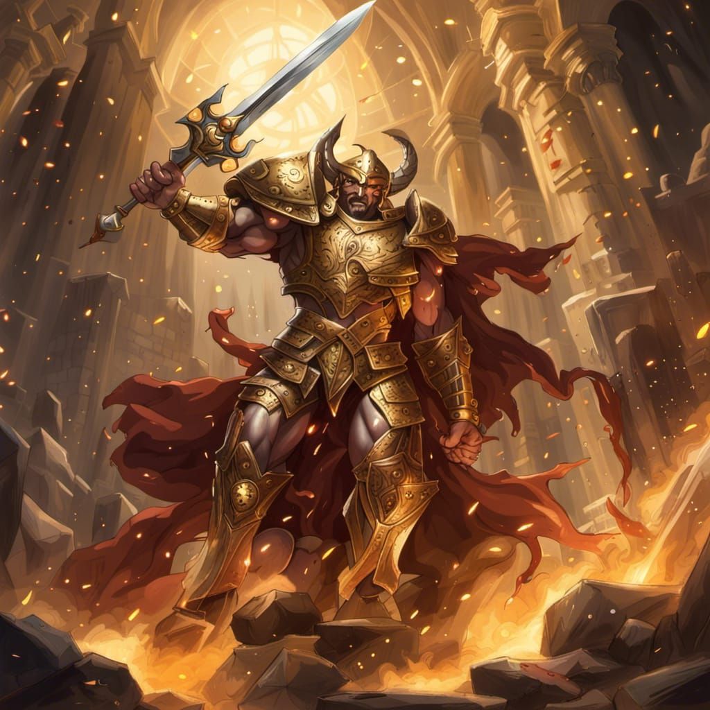 Paladin Defeats Demon in Dungeon