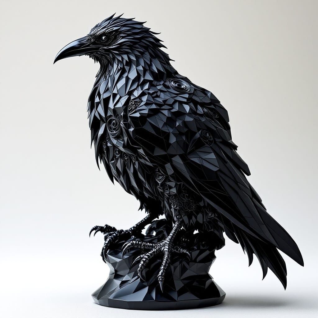 Elegant Obsidian Raven Sculpture in Art Deco Style