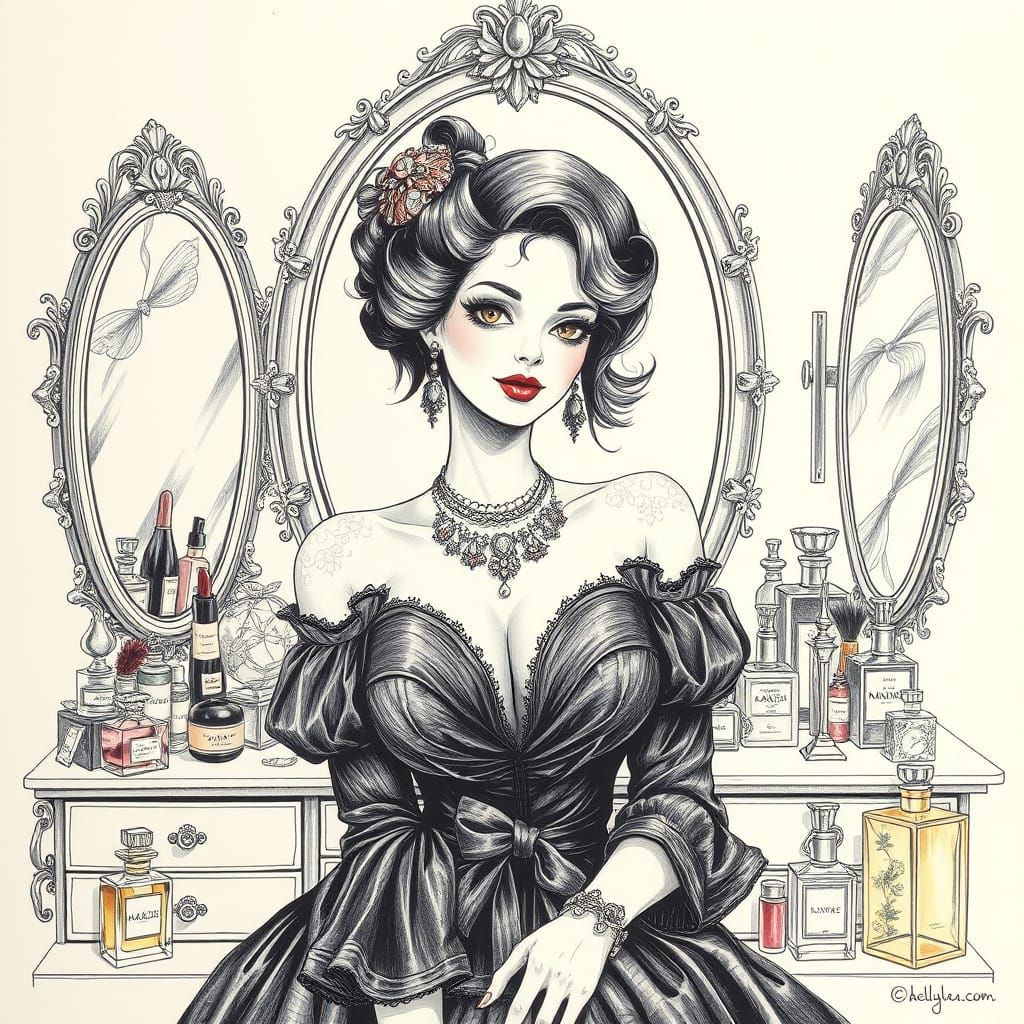 Luxurious Portrait of a Woman at her Vanity