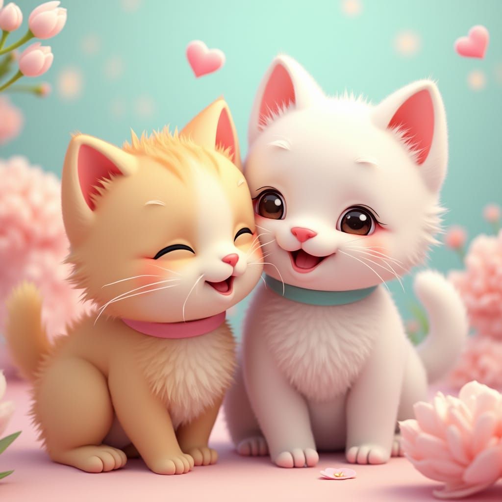 Cute Puppies and Kittens Play in Anime Style