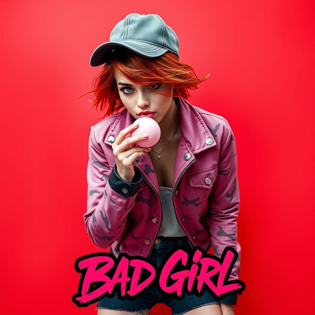 Vibrant Woman with Red Hair in 80s Graffiti Style