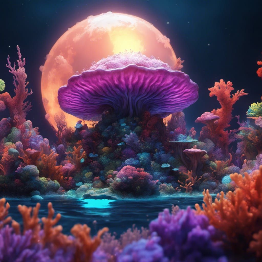 Luminous Coral Reef with Marine Life
