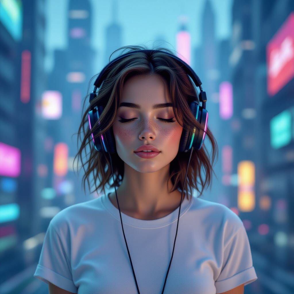 Neon Cityscape Portrait in Retrofuturist Style