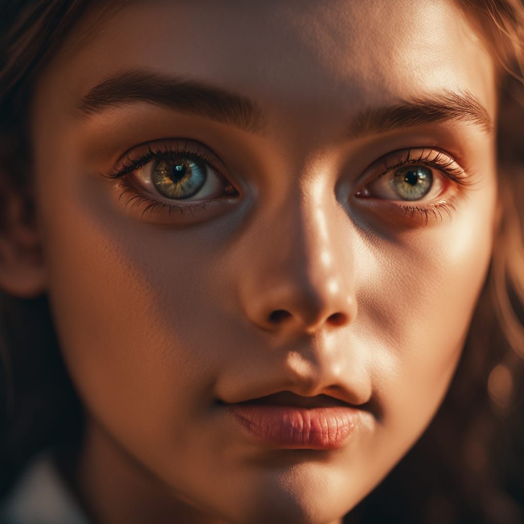 Vivid Portrait in Warm Light with Dramatic Shadows and Inten...