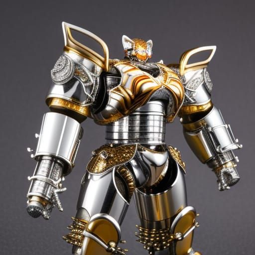 Armored Steampunk Tiger with Opal and Sapphire Inlays