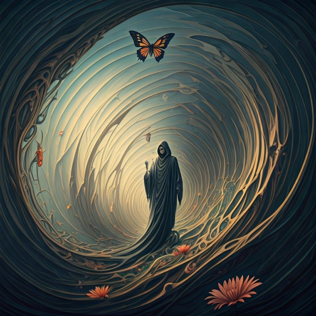 Surreal Landscape with Warped Sky in Watercolor