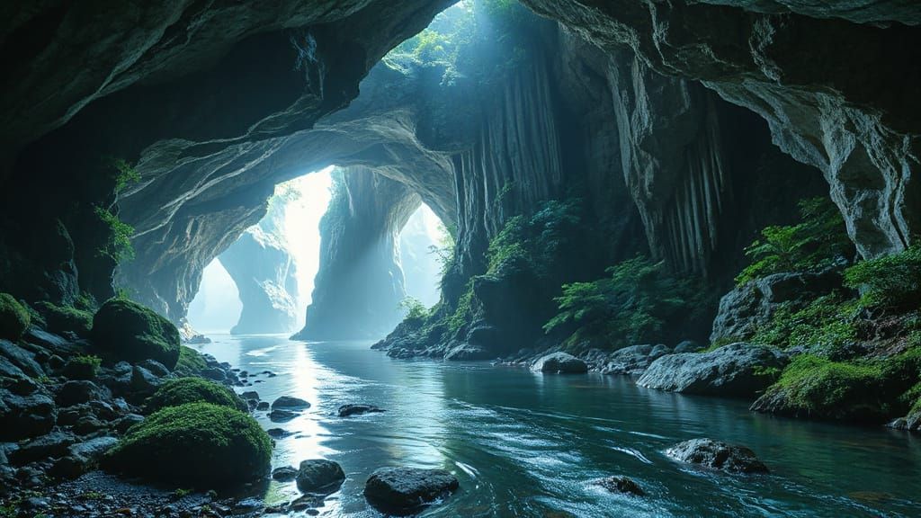 Underground River in Crystalline Cavern: Concept Art