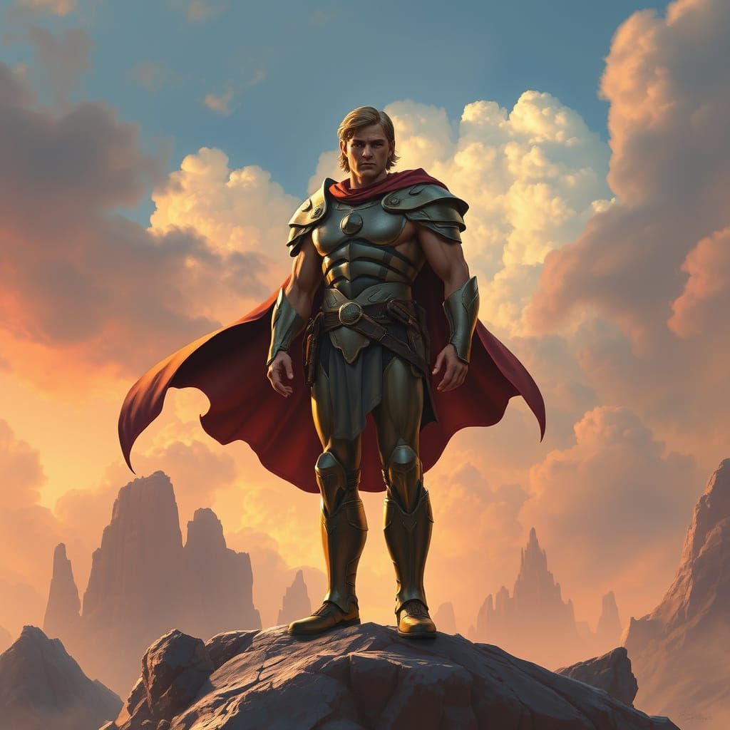 Heroic Figure in Futuristic Landscape Art