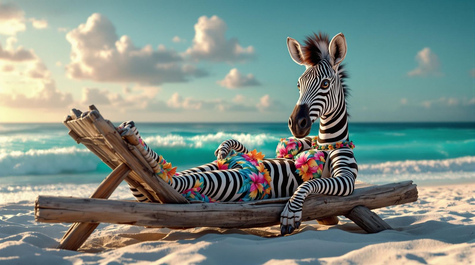 Hyper-Realistic 3D Zebra in Bikini on Beach