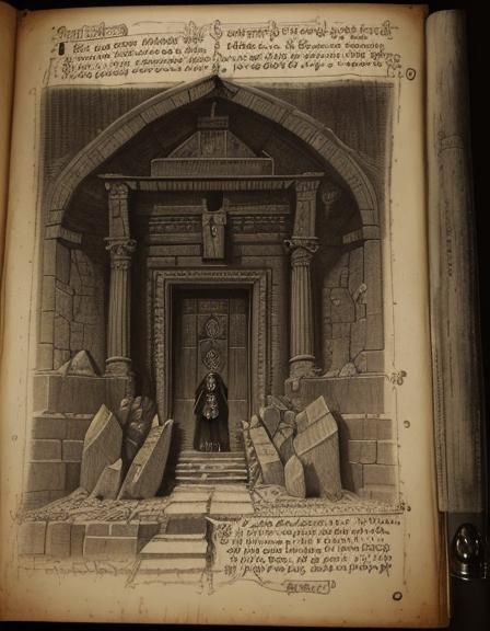 Monochrome Monster Castle Stone Tablet Sketch