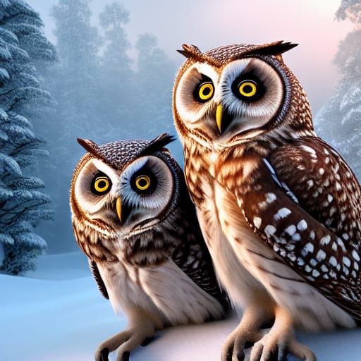 Owls in Snow: Detailed Matte Painting