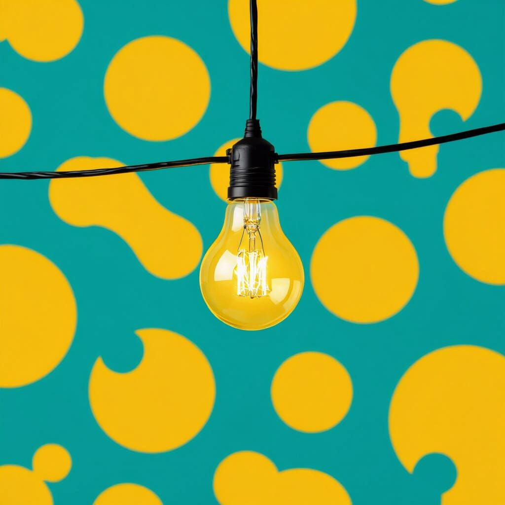 Single Yellow Lightbulb On Yellow Background
