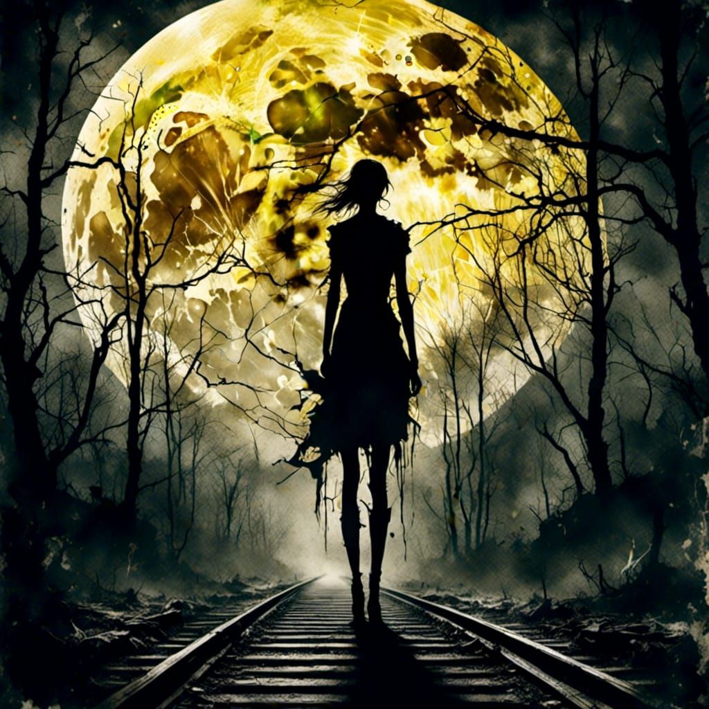 Macabre Yellow Moon Peeping Through the Window