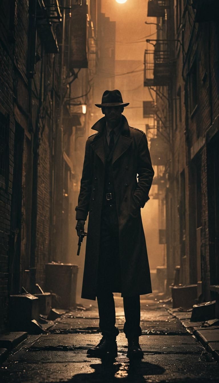 Enigmatic Figure in Neo-Noir Cityscape