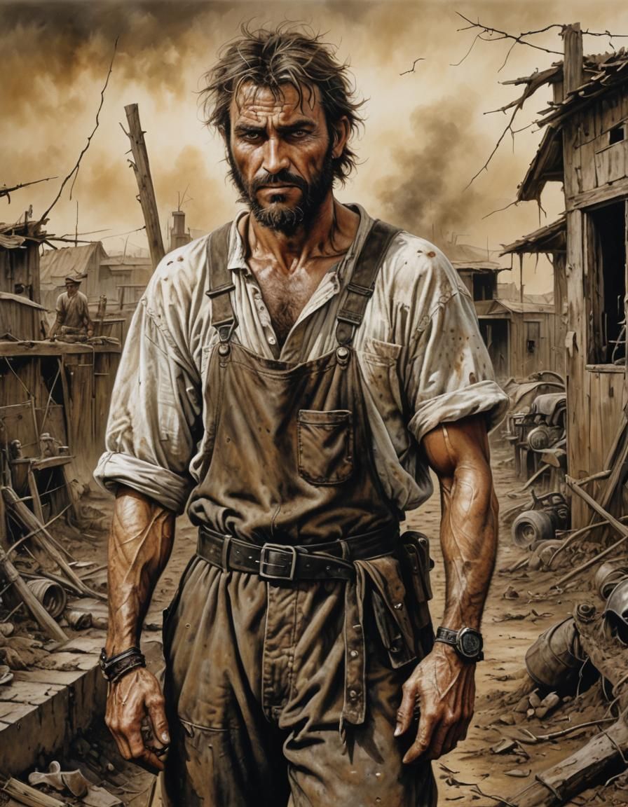 Handsome Farmer in Post-Apocalyptic World, Acrylic Art