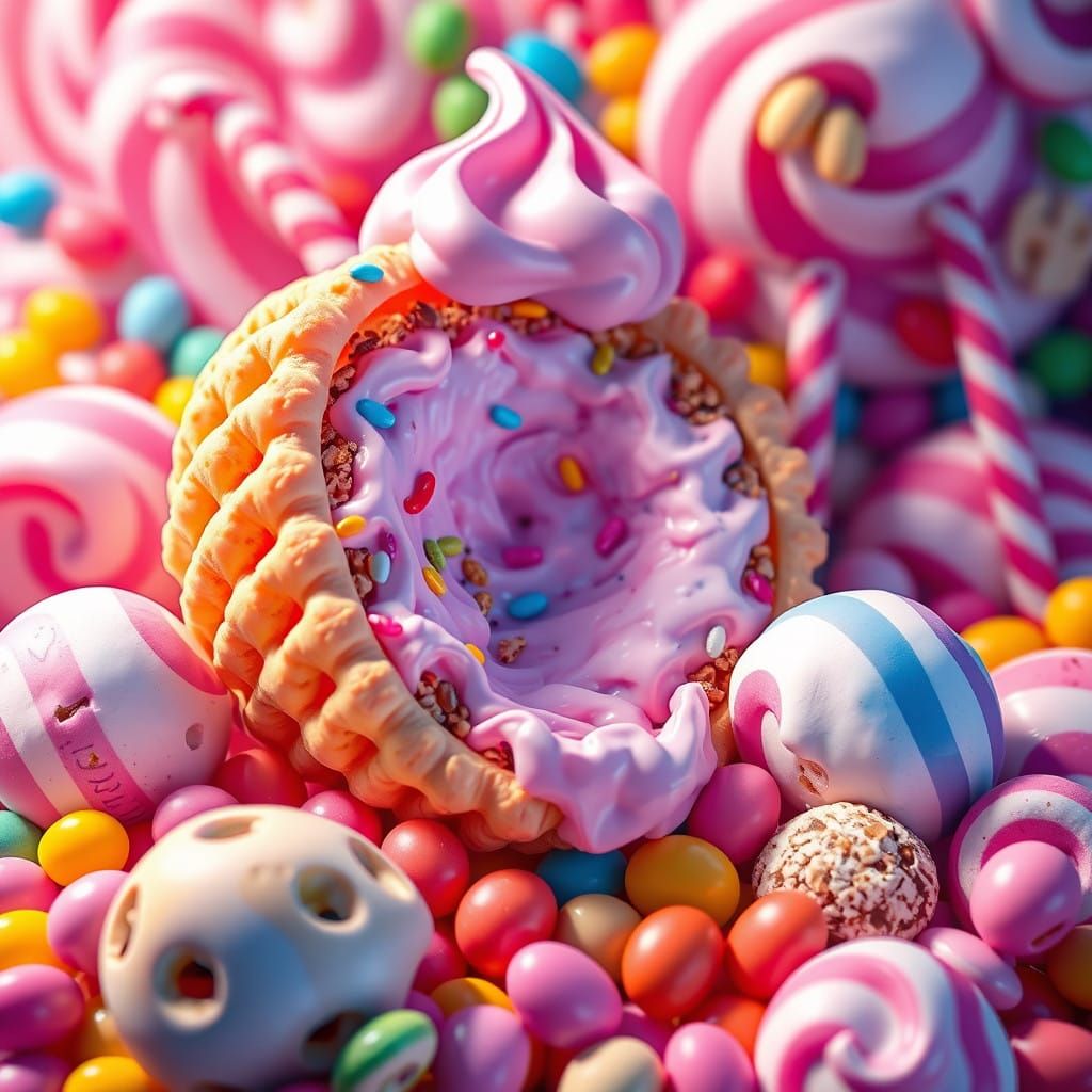 Colorful Whimsical Candy Paradise in Hyperrealistic Digital...