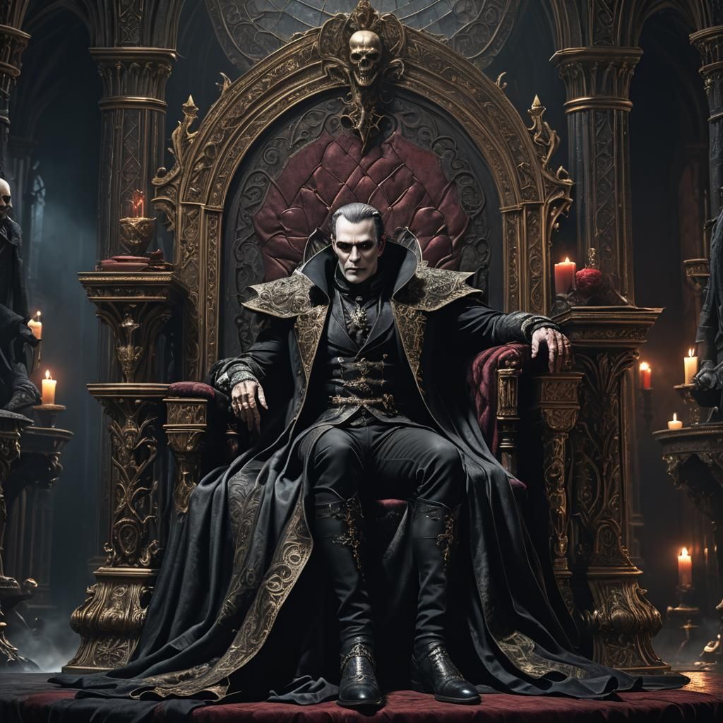 Regal Vampire King on Gothic Throne