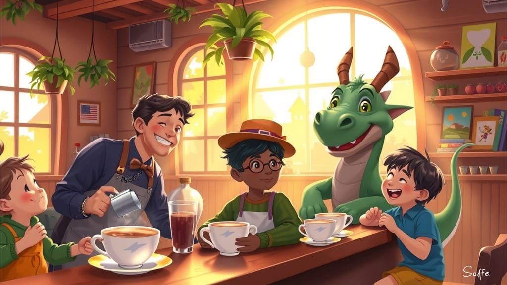 Warm Café in Whimsical Pixar Style